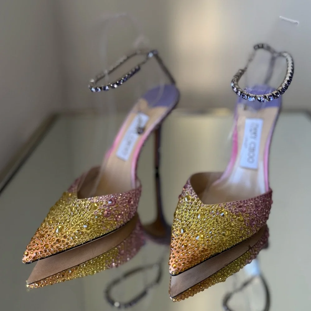 New JIMMY CHOO Saeda 100 embellished satin pumps $2,095 37 - Picture 9 of 17